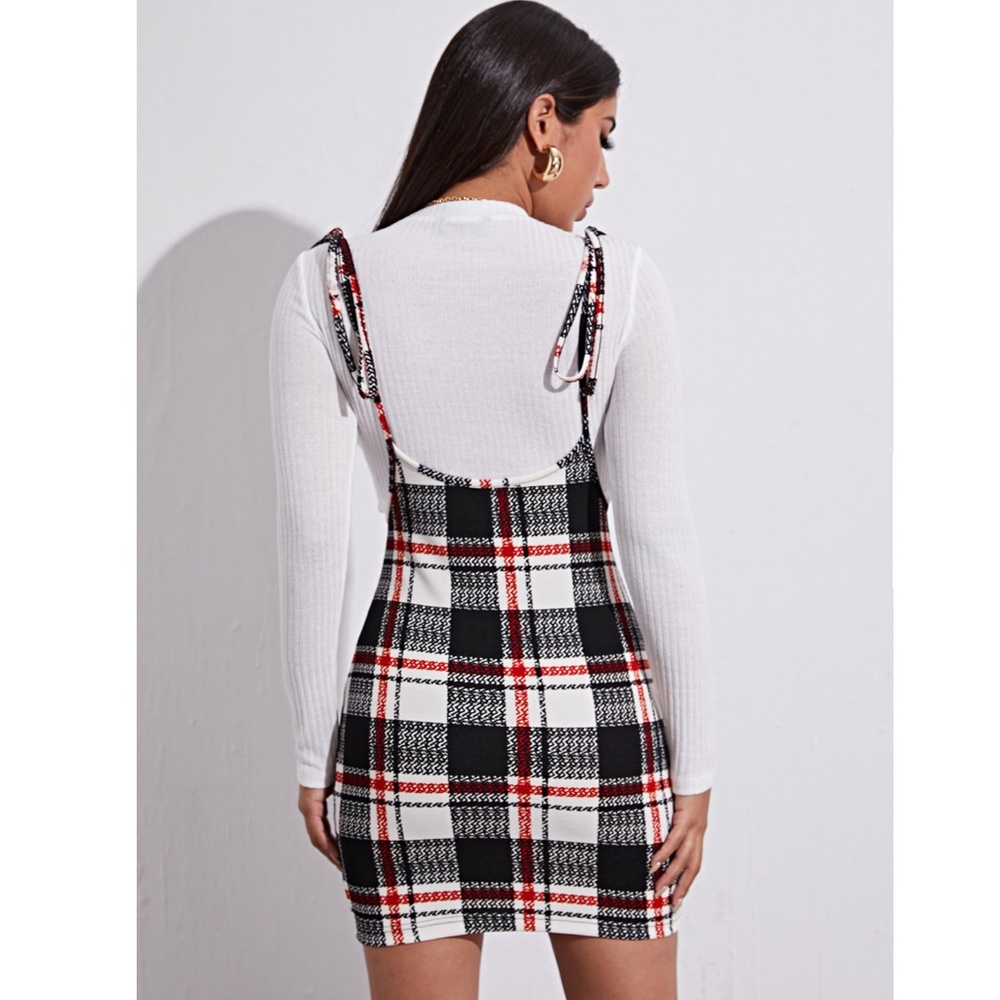 Plaid Pinacore Mini Dress - Picture 2 of 9